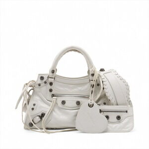 Balenciaga Neo Cagoule Leather Handbag White Mirror
